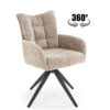 Bež vrtljivi jedilni stol K540 z oblazinjenjem iz blaga HAGA in črnim jeklenim podnožjem, prikazana funkcija 360 stopinj obračanja.