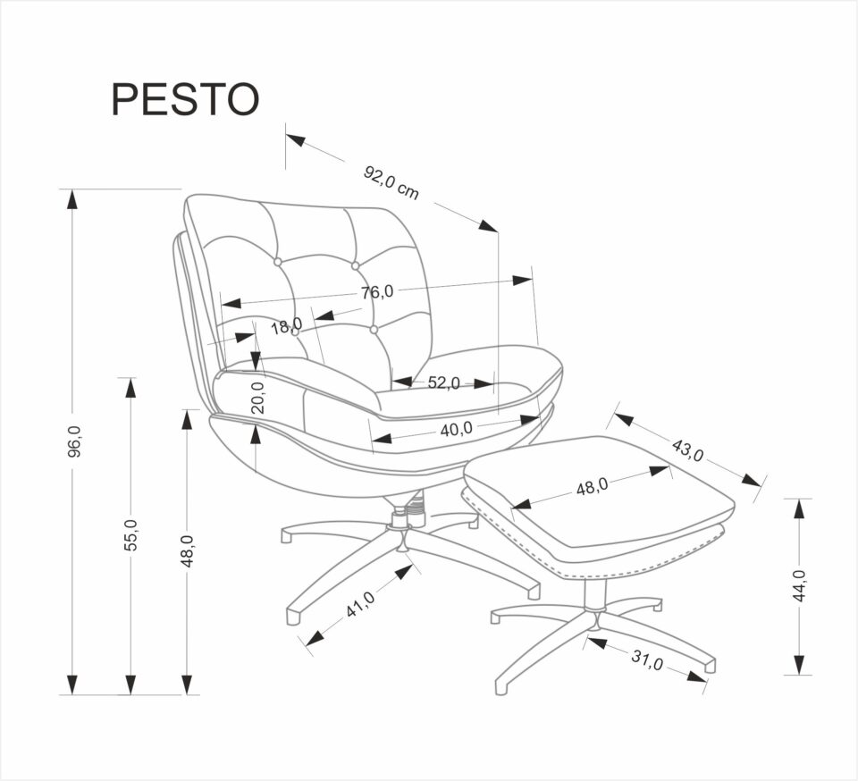 Fotelj Pesto s taburejem, bež