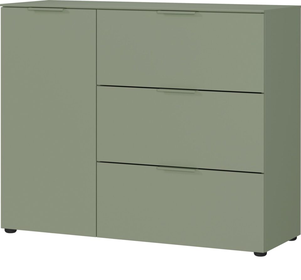 Komoda Savoca 1474 v barvi taupe zelena, odprta