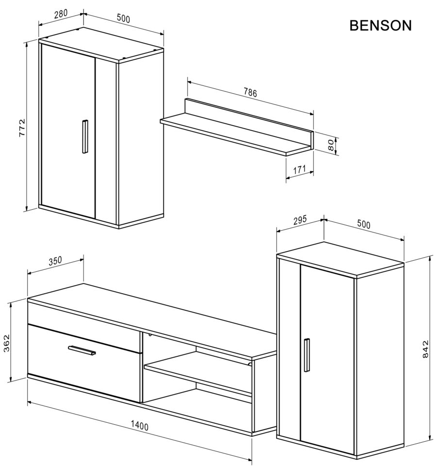 Komplet za dnevno sobo Benson, hrast artisan / črna
