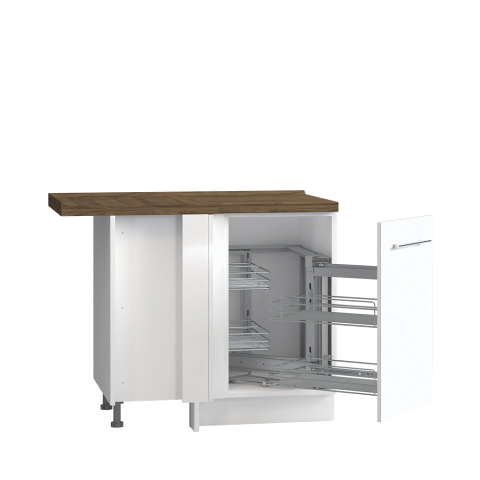 Kuhinjska kotna spodnja omarica z mehanizmom Magic Corner, desno odpiranje Riva R-UG-1KMCR/2, 109 cm, kristalno bela fronta, izrez izdelka
