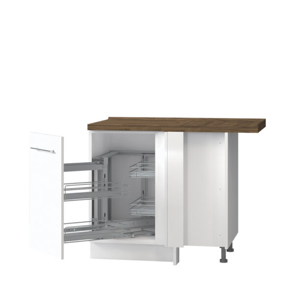 Kuhinjska kotna spodnja omarica z mehanizmom Magic Corner, levo odpiranje Riva R-UG-1KMCL/2, 109 cm, kristalno bela fronta, izrez izdelka