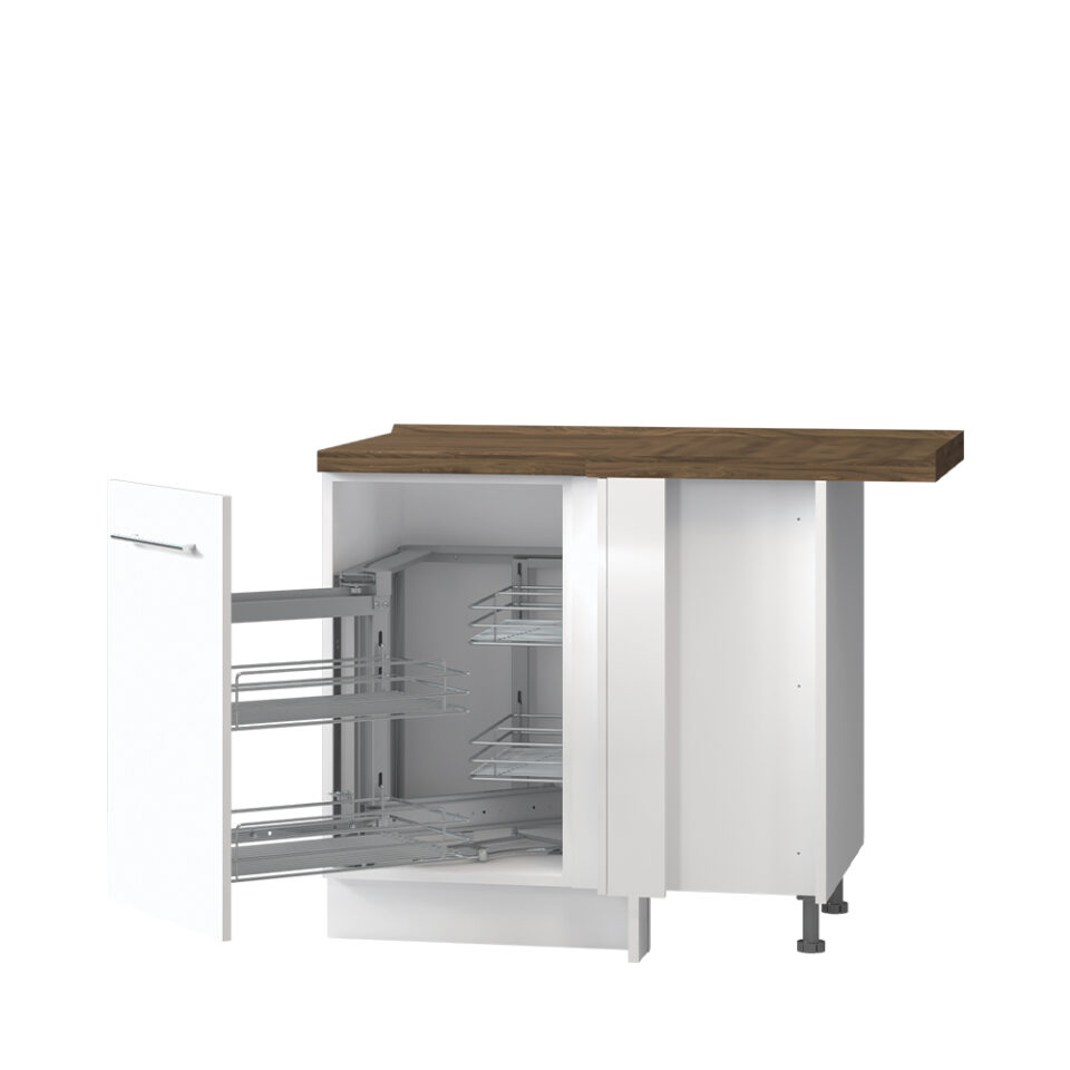 Kuhinjska kotna spodnja omarica z mehanizmom Magic Corner, levo odpiranje Riva R-UG-1KMCL/2, 109 cm, kristalno bela fronta, izrez izdelka