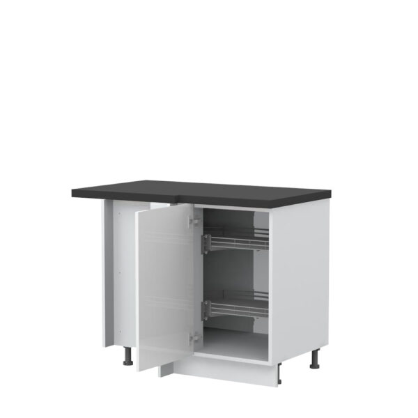 Kuhinjska kotna spodnja omarica z vrtljivim košem Riva R-UG-1KZA/2, 109 cm, kristalno bela fronta, izrez izdelka