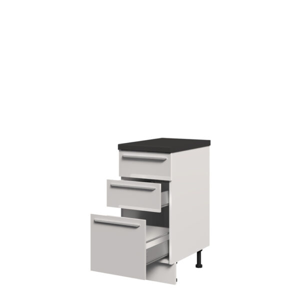 Kuhinjska spodnja omarica s tremi predali Riva R-40-3MBOX/2, 40 cm, kristalno bela fronta, izrez izdelka