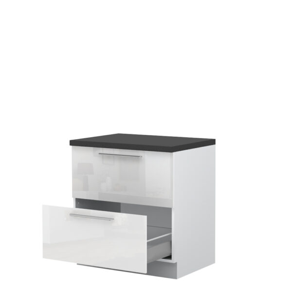 Kuhinjska spodnja omarica z dvema predaloma Riva R-80-2MBOX/2, 80 cm, kristalno bela fronta, izrez izdelka