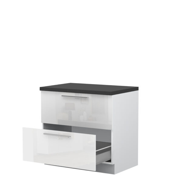 Kuhinjska spodnja omarica z dvema predaloma Riva R-90-2MBOX/2, 90 cm, kristalno bela fronta, izrez izdelka