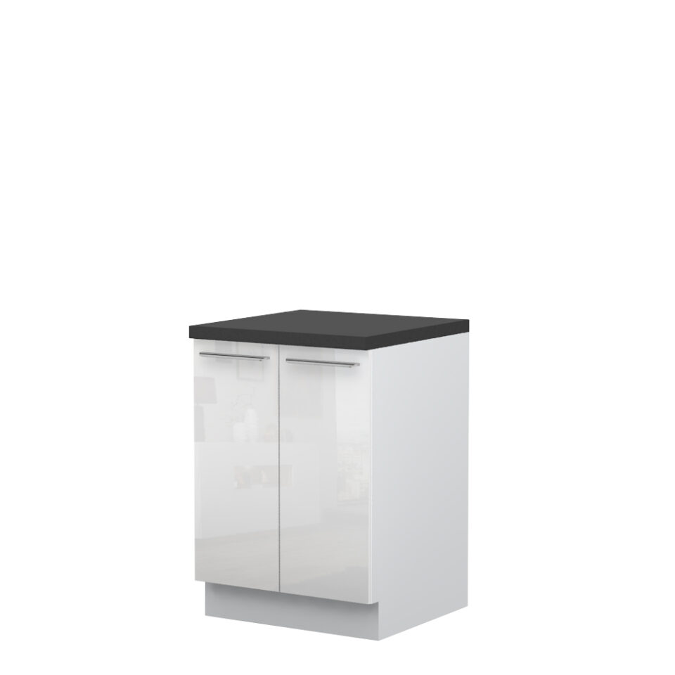 Kuhinjska spodnja omarica z dvojnimi vrati Riva R-60-2K/2, 60 cm, kristalno bela fronta, izrez izdelka