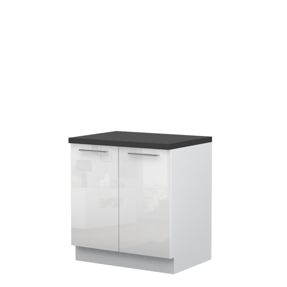 Kuhinjska spodnja omarica z dvojnimi vrati Riva R-80-2K/2, 80 cm, kristalno bela fronta, izrez izdelka