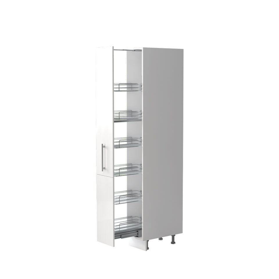 Kuhinjska visoka omara z žičnim košem Riva K21-30-1KZ/2, 30 cm, kristalno bela fronta, izrez izdelka