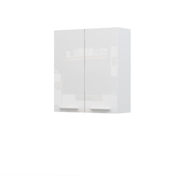 Kuhinjska zgornja omarica za napo z dvojnimi vrati Riva A9-80-2K/2, 80 cm, višina 91 cm, kristalno bela fronta, izrez izdelka