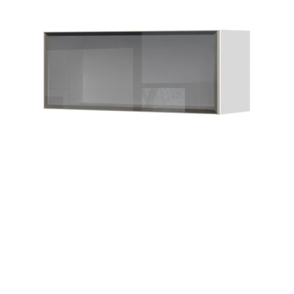 Kuhinjska zgornja viseča omarica z dvižnimi steklenimi vrati v alu okvirju Riva V3-90-ALP, 90 cm, višina 36 cm, kristalno bela fronta, izrez izdelka