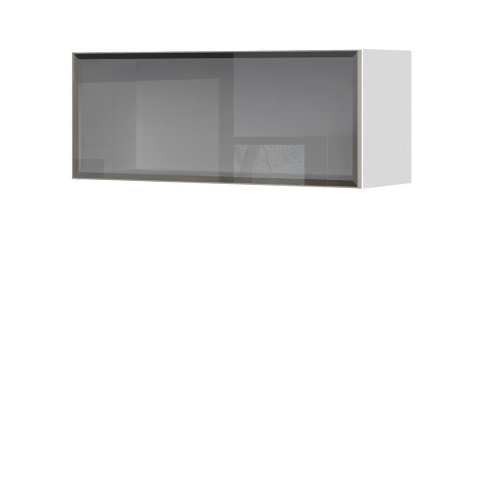 Kuhinjska zgornja viseča omarica z dvižnimi steklenimi vrati v alu okvirju Riva V3-90-ALP, 90 cm, višina 36 cm, kristalno bela fronta, izrez izdelka