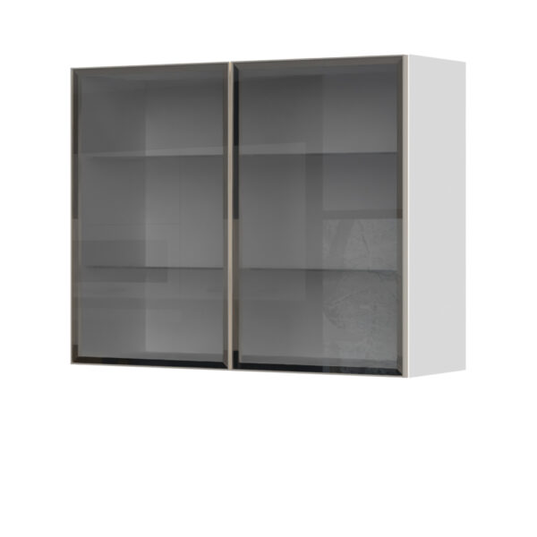 Kuhinjska zgornja viseča omarica z dvojnimi steklenimi vrati v alu okvirju Riva V7-90-2AL, 90 cm, višina 72 cm, kristalno bela fronta, izrez izdelka