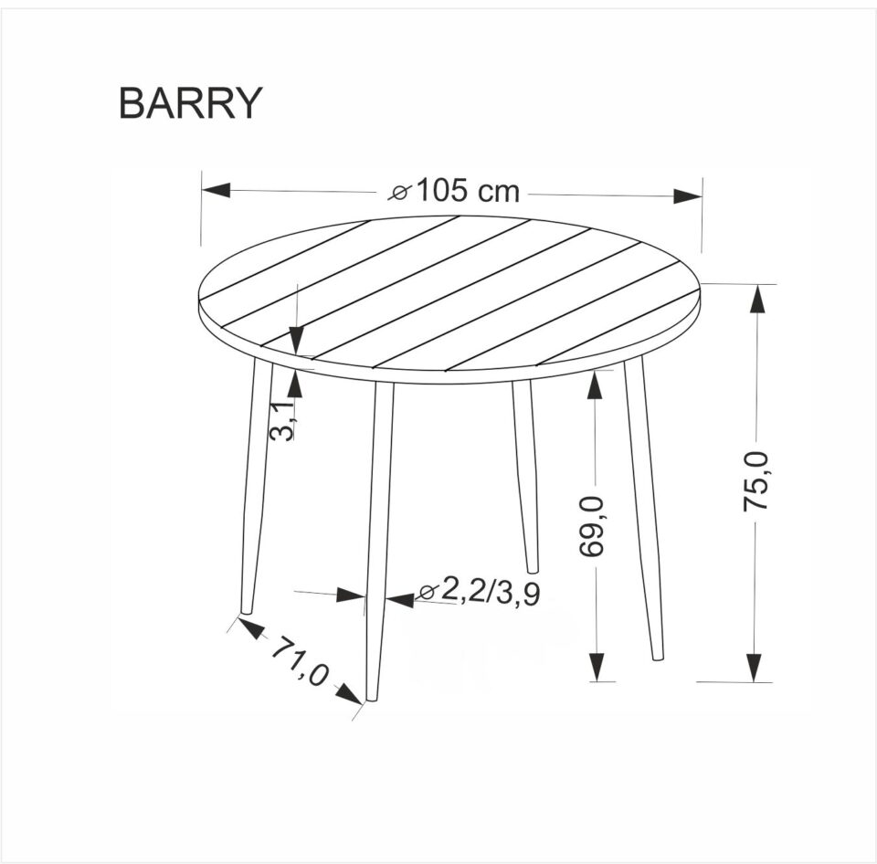 Okrogla jedilniška miza Barry, Oreh / Črna, izrez izdelka
