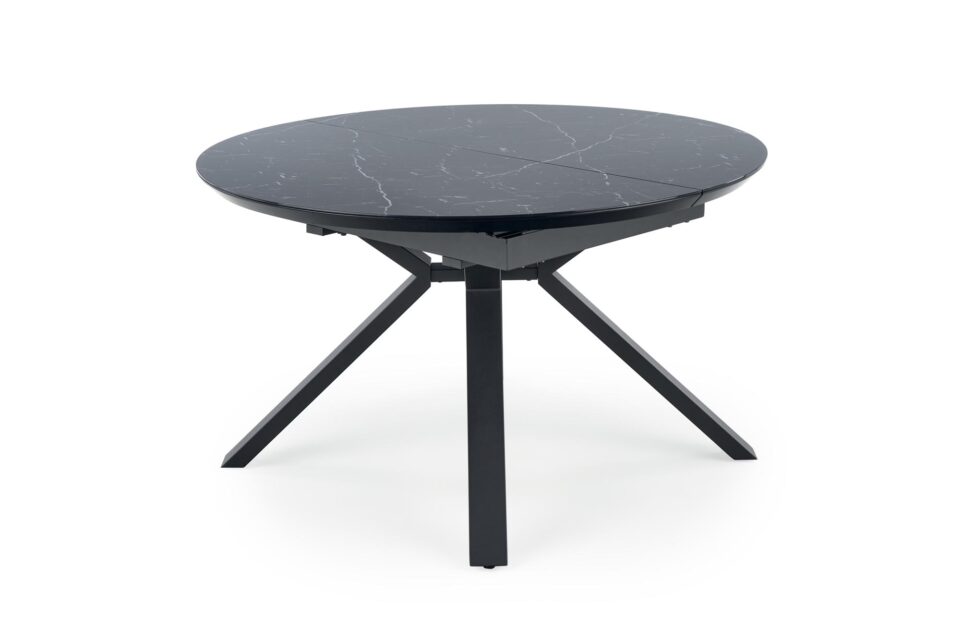 Okrogla raztegljiva jedilniška miza Vertigo 130-180 cm, Črni marmor / Črna, izrez izdelka