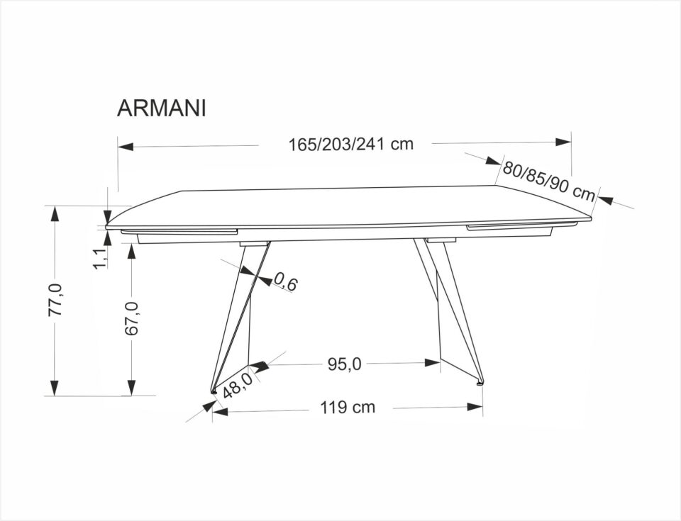 Raztegljiva jedilniška miza Armani 165-241 cm, Črni marmor / Črna, izrez izdelka