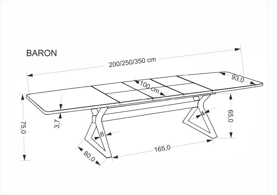 Raztegljiva jedilniška miza Baron 200-350 cm, Oreh / Črna, izrez izdelka