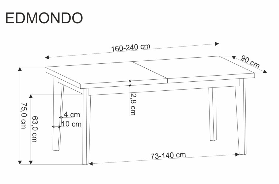 Raztegljiva jedilniška miza Edmondo 160-240 cm, Naravni hrast, izrez izdelka
