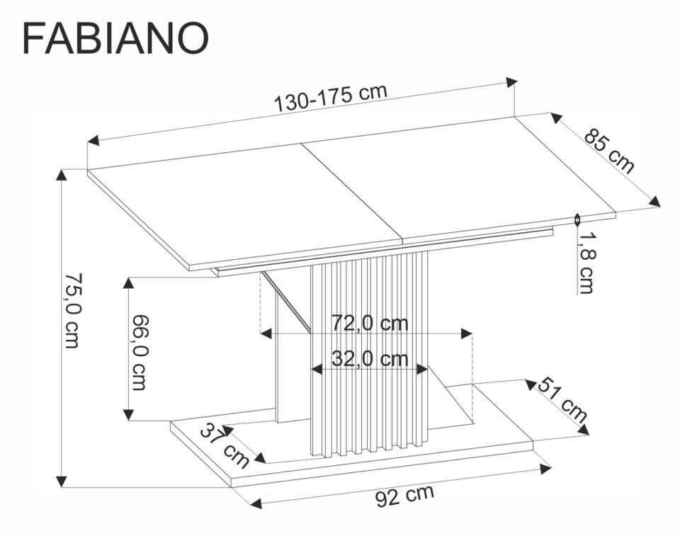 Raztegljiva jedilniška miza Fabiano 130-175 cm, Hrast / Črna, izrez izdelka