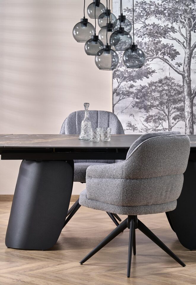 Raztegljiva jedilniška miza Forum 180-260 cm, Črni marmor / Črna, v prostoru