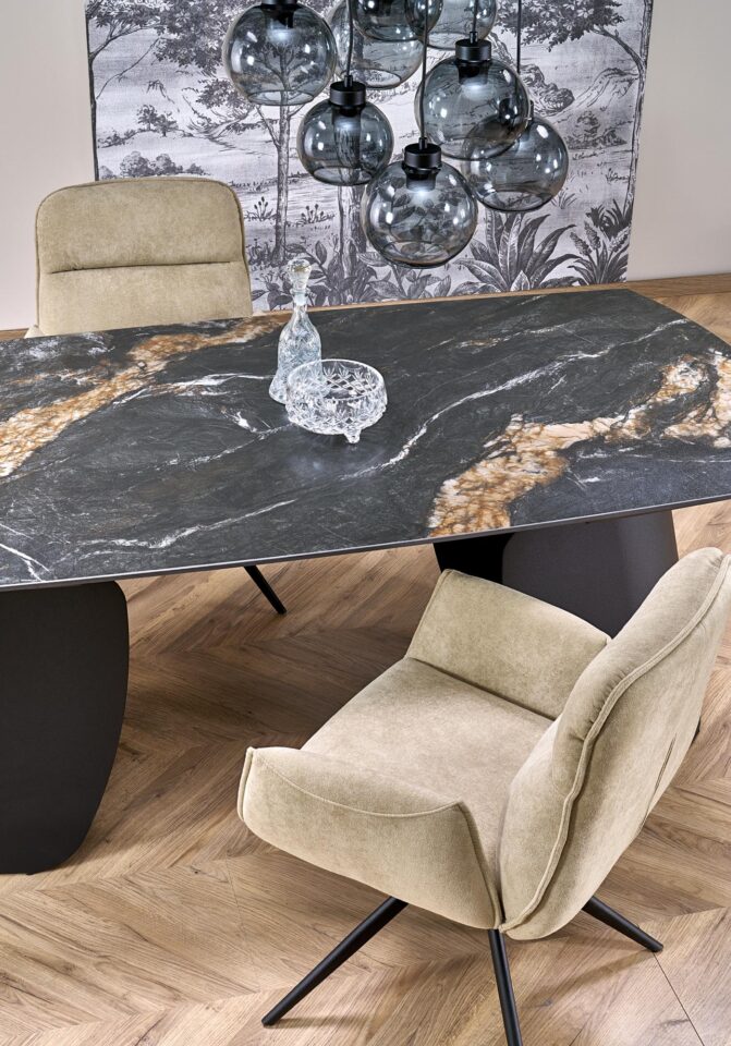 Raztegljiva jedilniška miza Forum 180-260 cm, Črni marmor / Črna, v prostoru