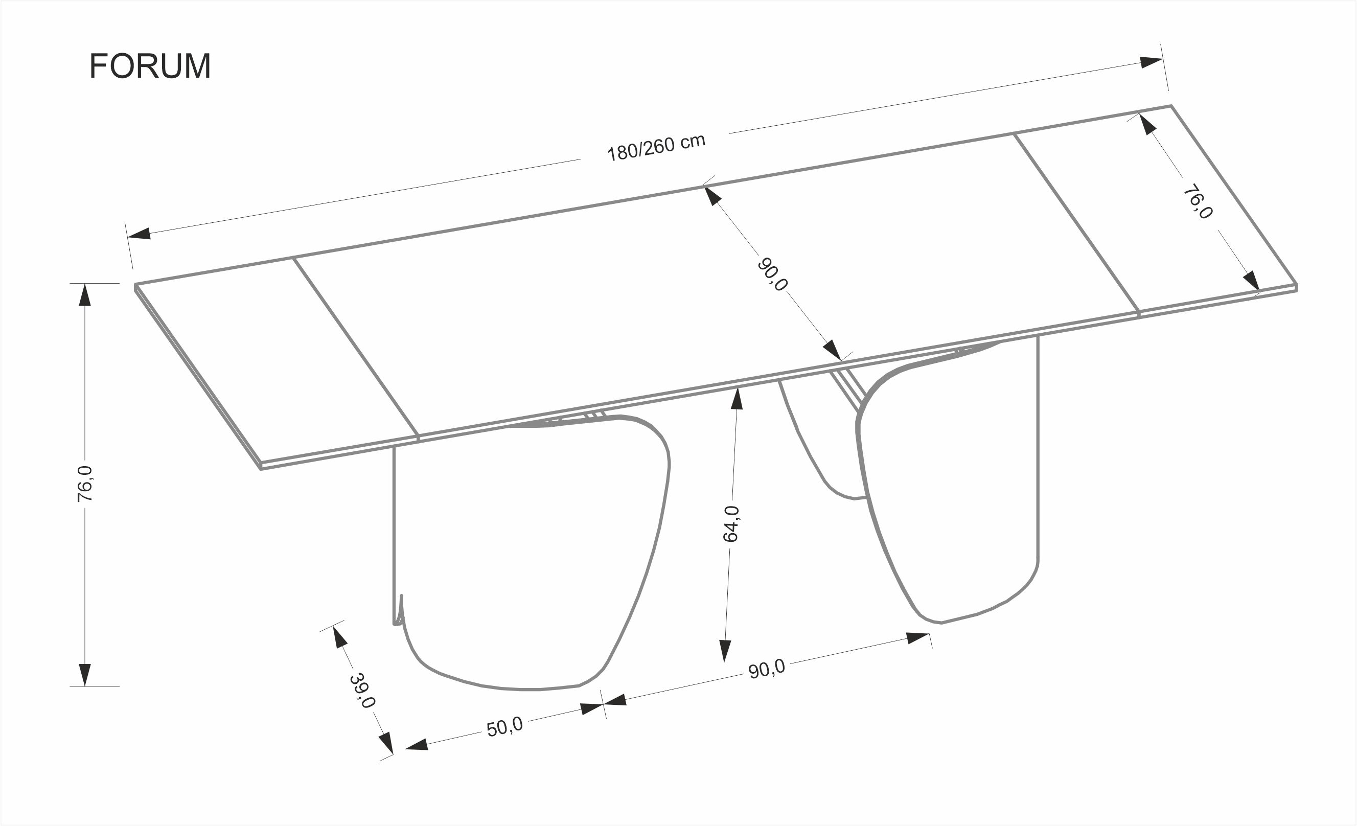 Raztegljiva jedilniška miza Forum 180-260 cm, Črni marmor / Črna, izrez izdelka