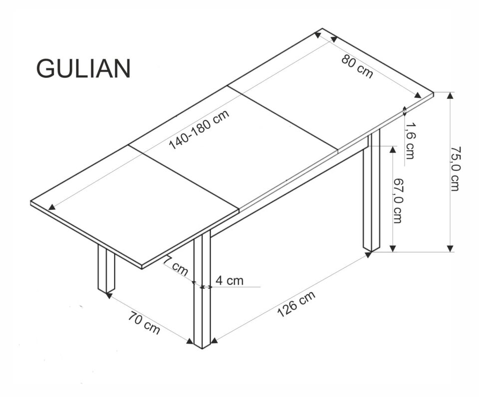 Raztegljiva jedilniška miza Gulian 140-180 cm, Hrast wotan / Črna, izrez izdelka