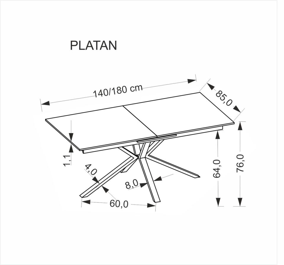 Raztegljiva jedilniška miza Platan 140-180 cm, Beli marmor / Črna, izrez izdelka