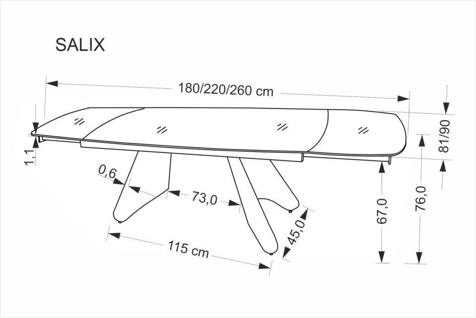 Raztegljiva jedilniška miza Salix 180-260 cm, Travertin / Kašmir, izrez izdelka