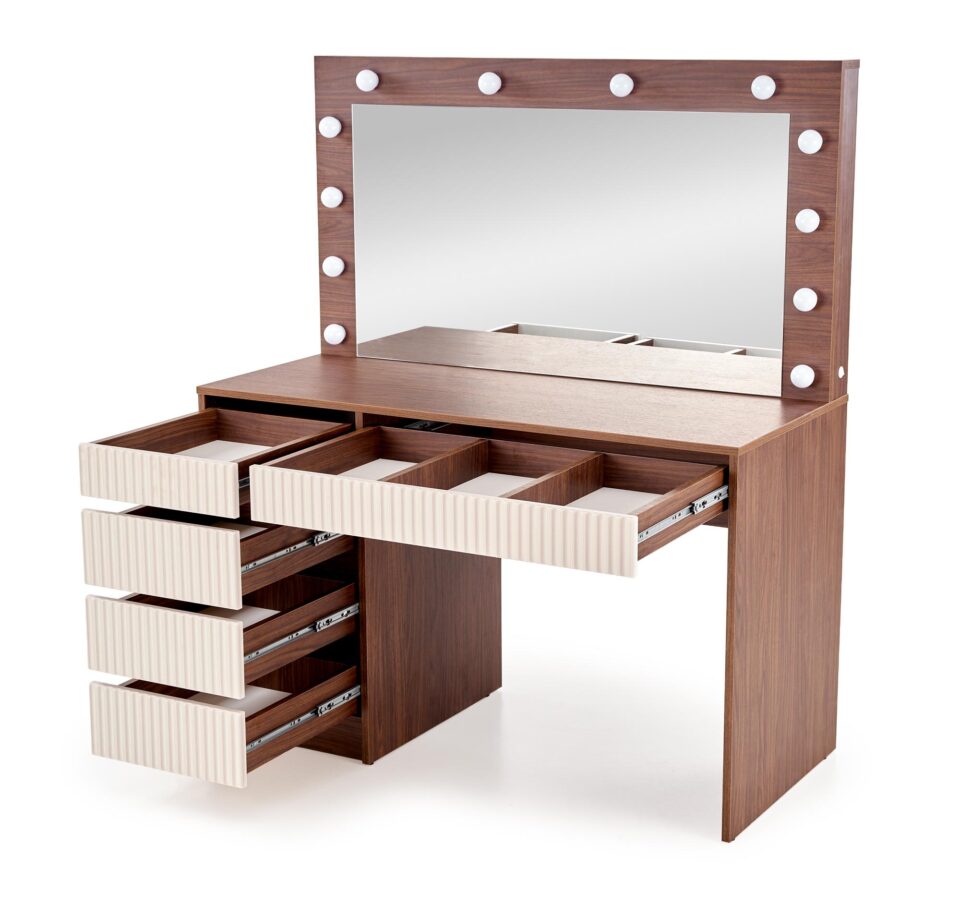 Toaletna mizica z LED ogledalom Hollywood 2 XL, kašmir/oreh