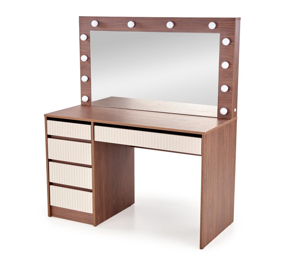 Toaletna mizica z LED ogledalom Hollywood 2 XL, kašmir/oreh