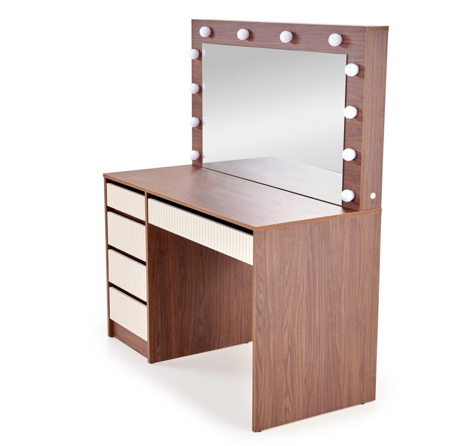 Toaletna mizica z LED ogledalom Hollywood 2 XL, kašmir/oreh