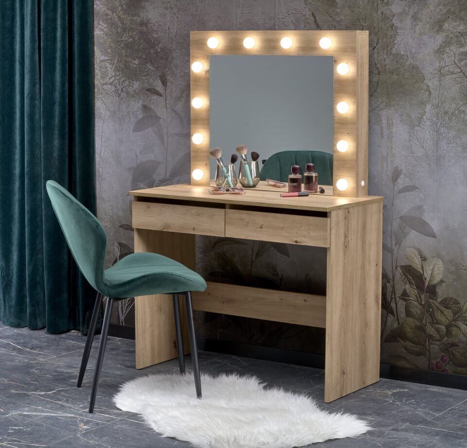 Toaletna mizica z LED ogledalom Hollywood, hrast artisan