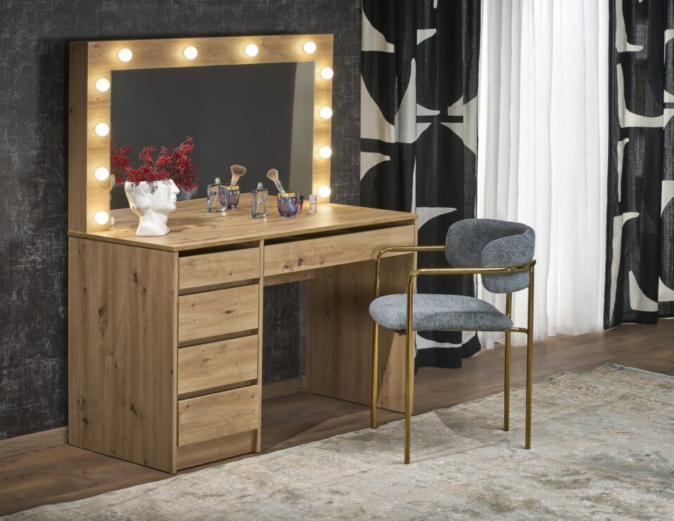 Toaletna mizica z LED ogledalom Hollywood XL, hrast artisan