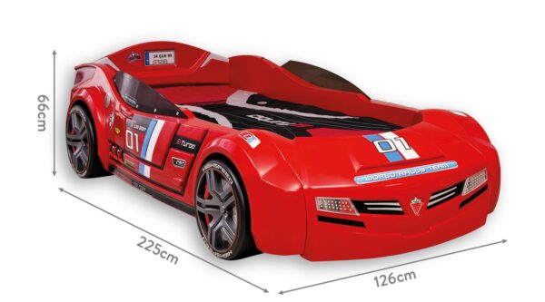 Avto postelja BiTurbo Carbed v rdeči barvi, 126 x 66 x 225 cm