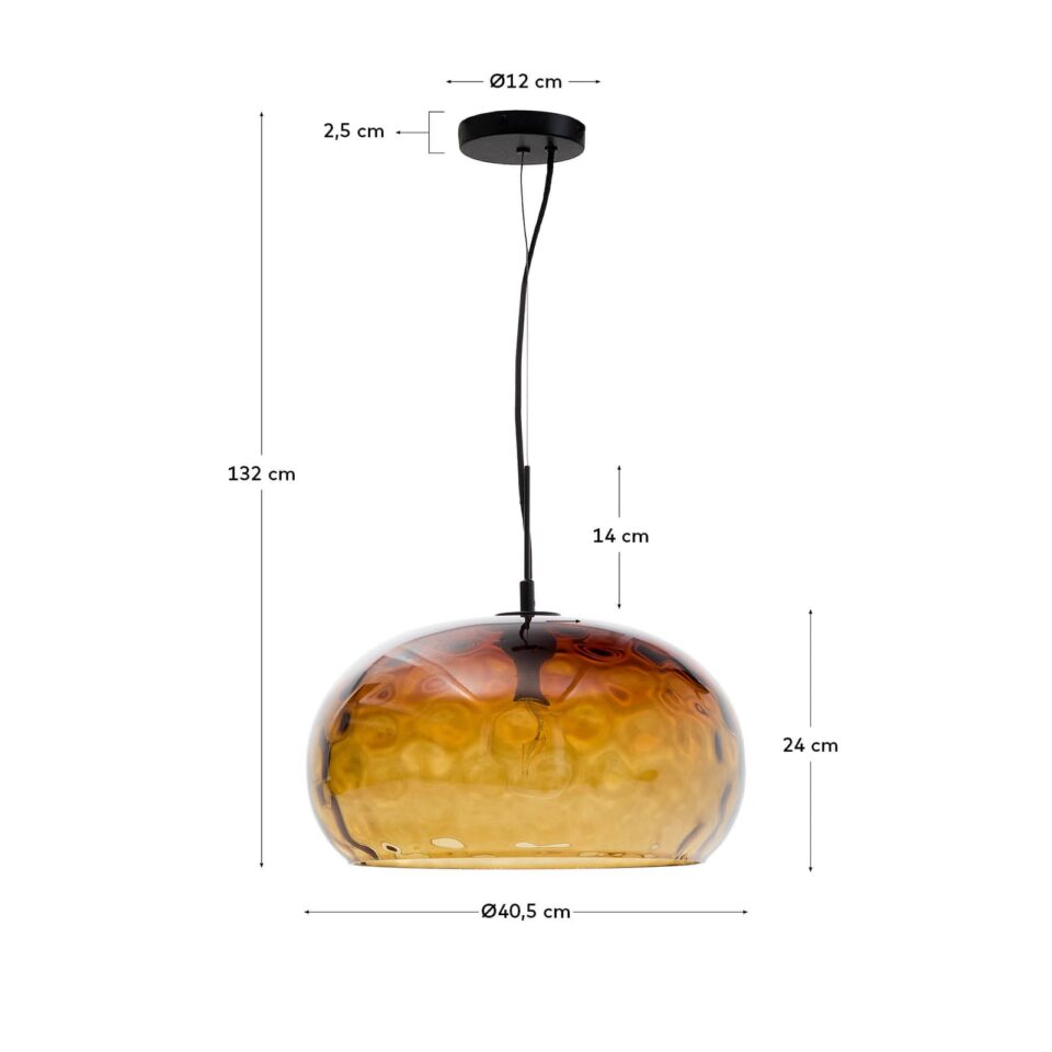Viseča svetilka Balma, rjavo steklo, Ø 40 cm, višina 130 cm