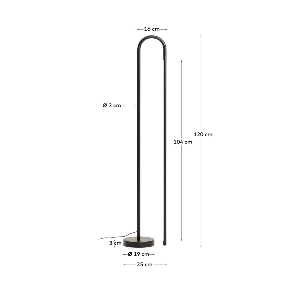 Stoječa svetilka Bow, črn aluminij, LED 10 W, zatemnjevanje, višina 120 cm