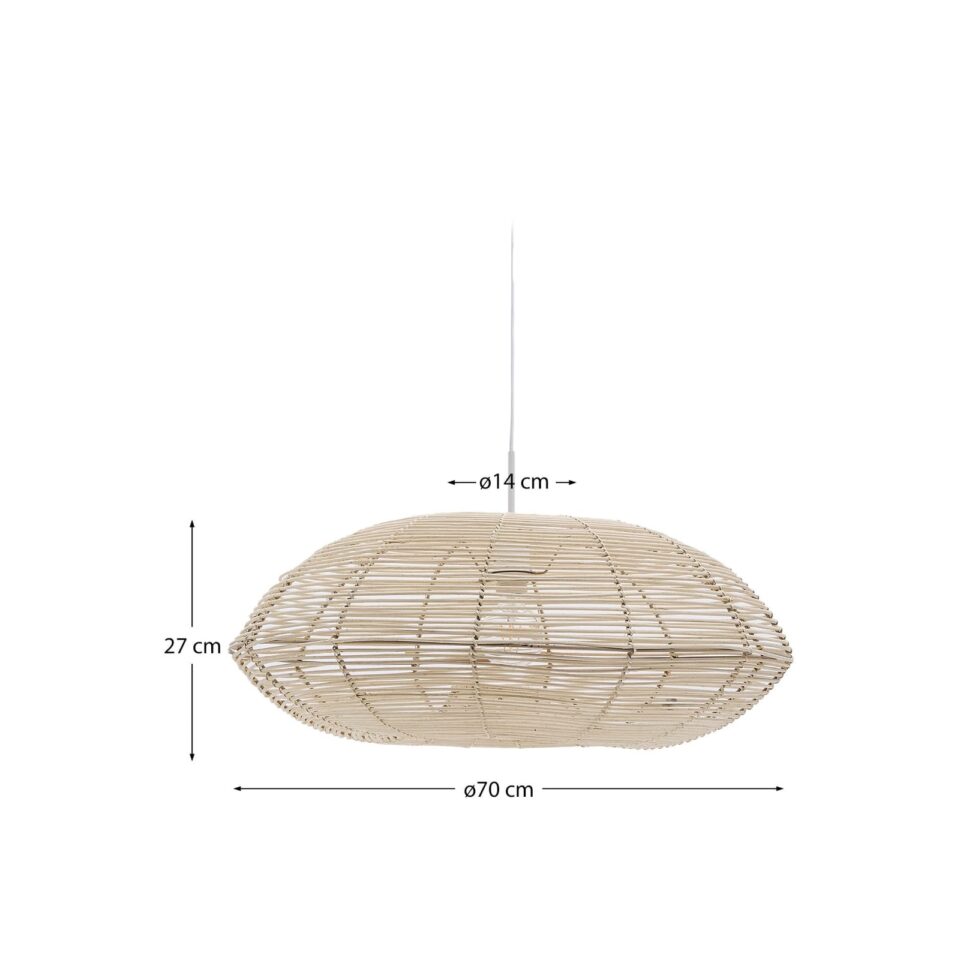 Senčnik za stropno svetilko Flaro, ročno pleten ratan, Ø 69 cm, višina 28 cm
