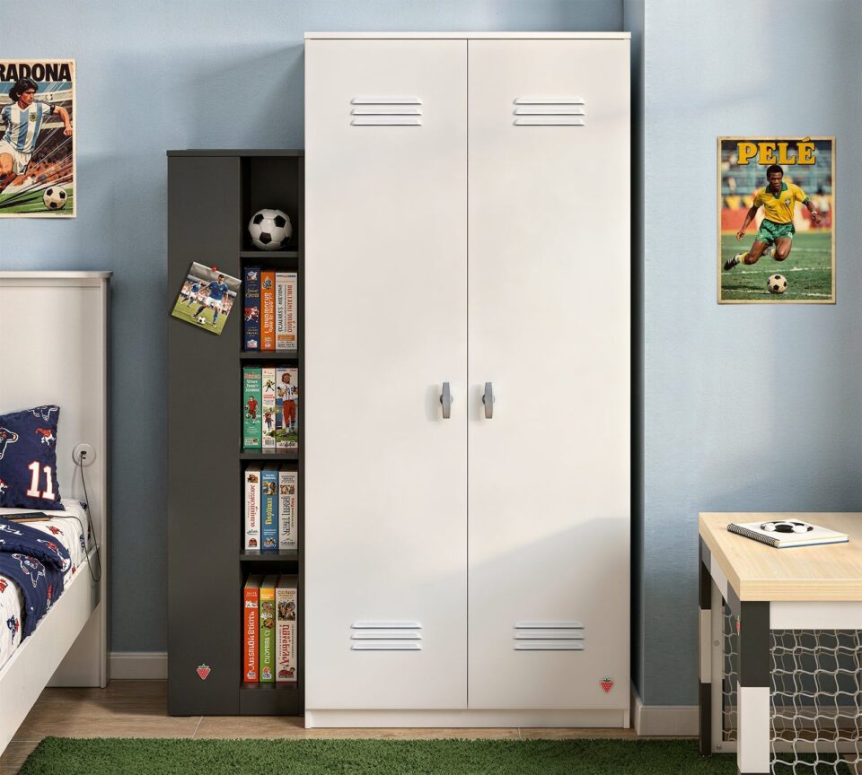 Garderobna omara Locker, bela, v športni otroški sobi