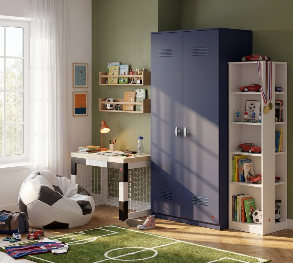 Garderobna omara Locker, temno modra, v športni otroški sobi