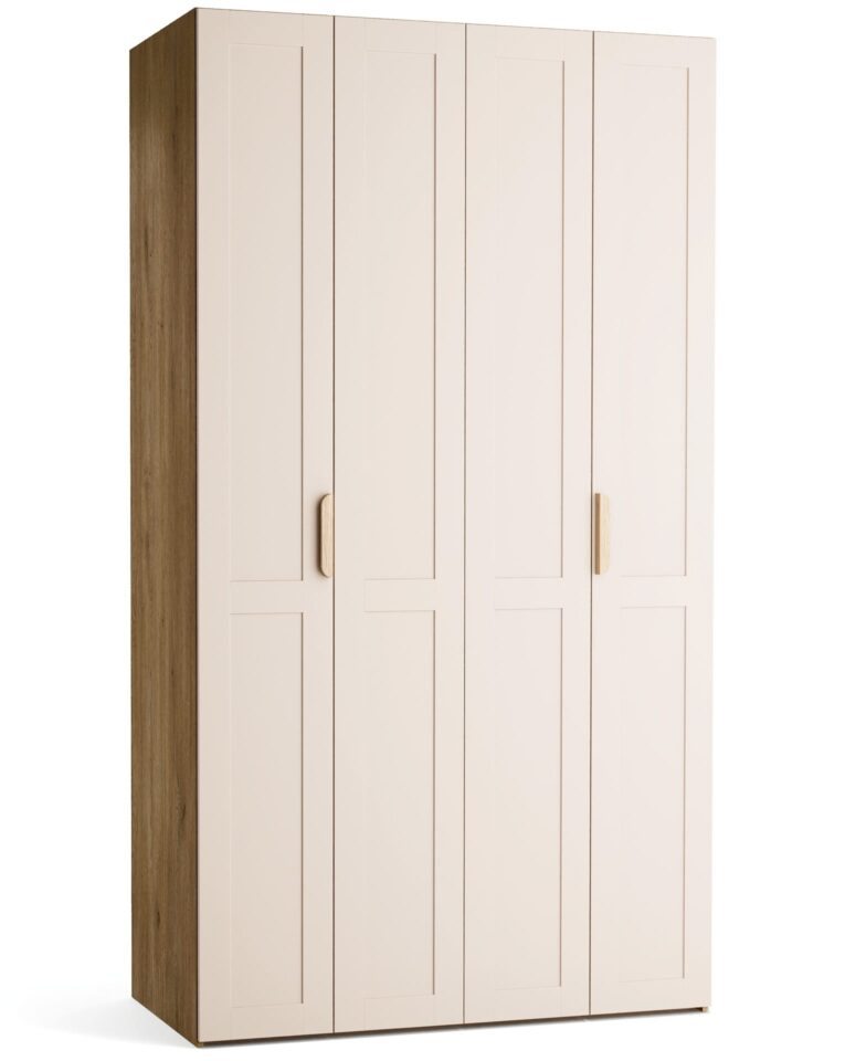 Garderobna omara Stor 125 x 225 cm, fronte peščena z okvirjem, ročaj hrast, kratek zaobljen