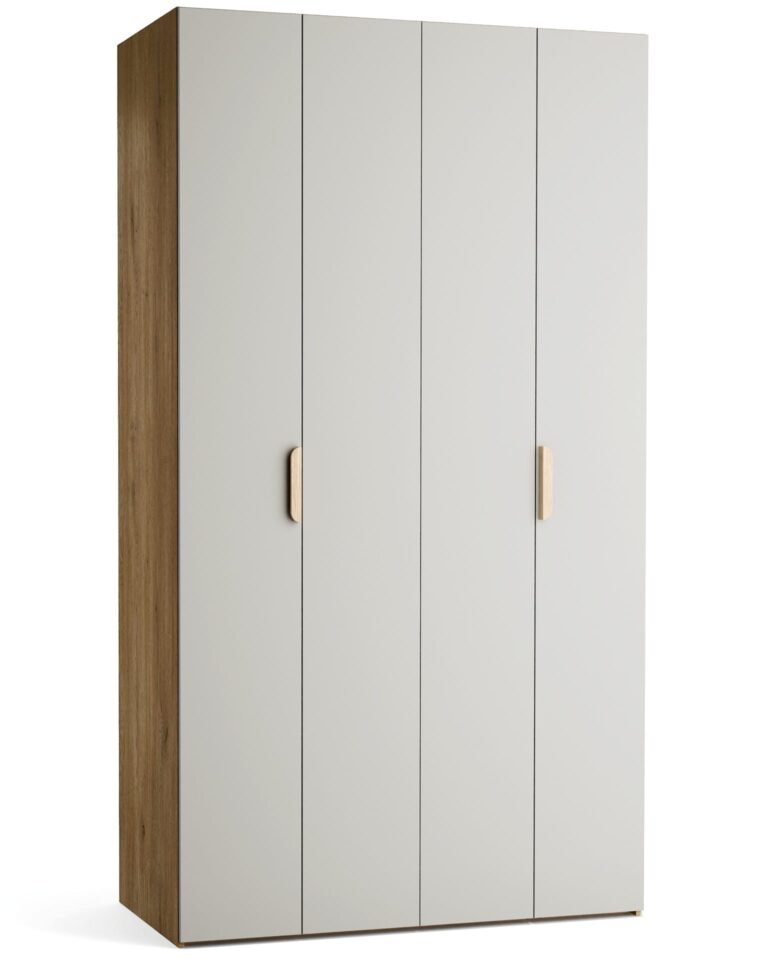Garderobna omara Stor 125 x 225 cm, fronte siva, ročaj hrast, kratek zaobljen