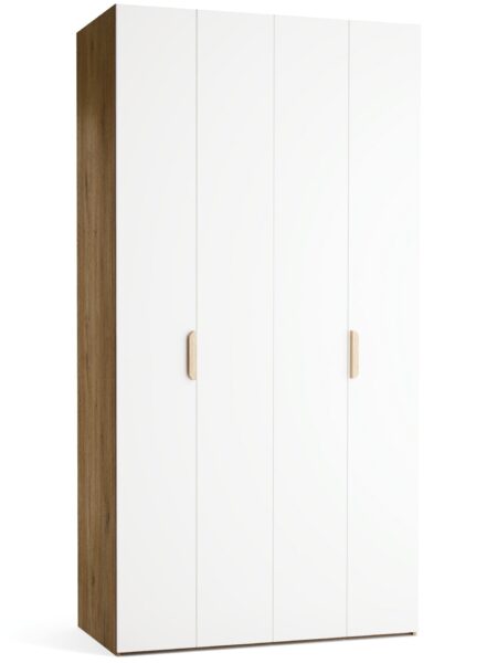 Garderobna omara Stor 125 x 240 cm, fronte bela, ročaj hrast, kratek zaobljen