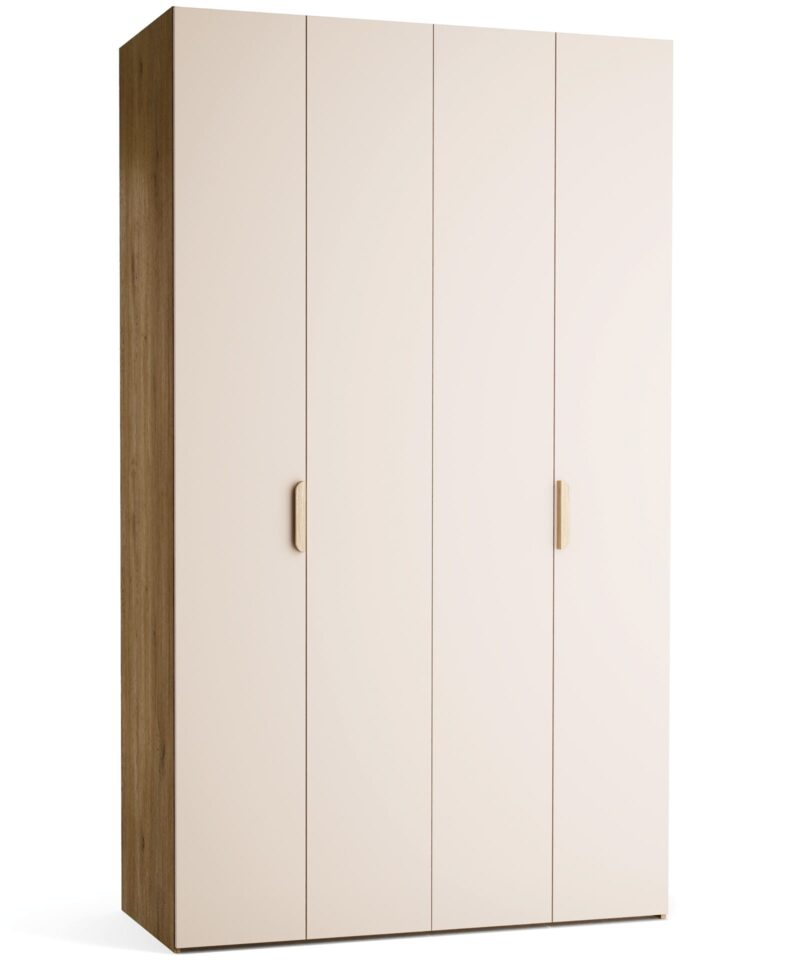 Garderobna omara Stor 140 x 240 cm, fronte peščena, hrastov korpus, kratek zaobljen hrastov ročaj