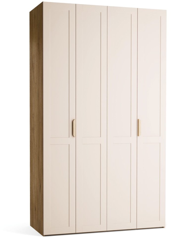 Garderobna omara Stor 140 x 240 cm, fronte peščena z okvirjem, hrastov korpus, kratek zaobljen hrastov ročaj