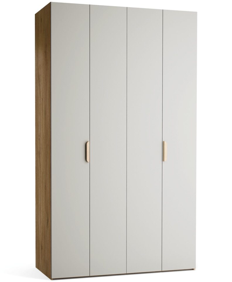 Garderobna omara Stor 140 x 240 cm, fronte siva, hrastov korpus, kratek zaobljen hrastov ročaj