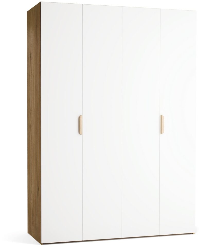 Garderobna omara Stor 160 x 225 cm, fronte bela, ročaj hrast, kratek zaobljen
