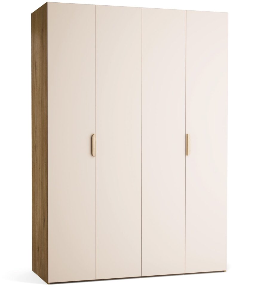 Garderobna omara Stor 160 x 225 cm, fronte peščena, ročaj hrast, kratek zaobljen