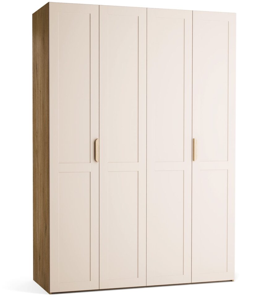 Garderobna omara Stor 160 x 225 cm, fronte peščena z okvirjem, ročaj hrast, kratek zaobljen